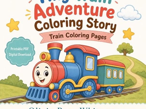 Tiny Train Adventure Coloring Story | Train Coloring Pages | Printable PDF | Digital Download