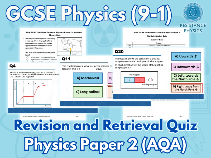 GCSE Physics - Paper 2 Revision and Retrieval Quiz - 25 MCQ with answer key