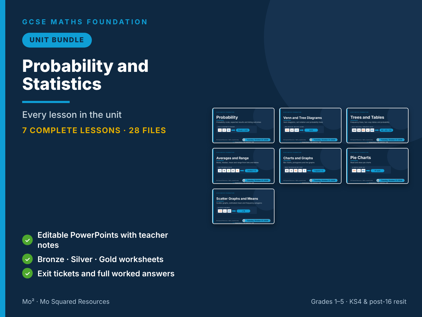 Probability and Statistics – 7 GCSE Maths Foundation Lessons (Unit Bundle) with Worksheets & Answers