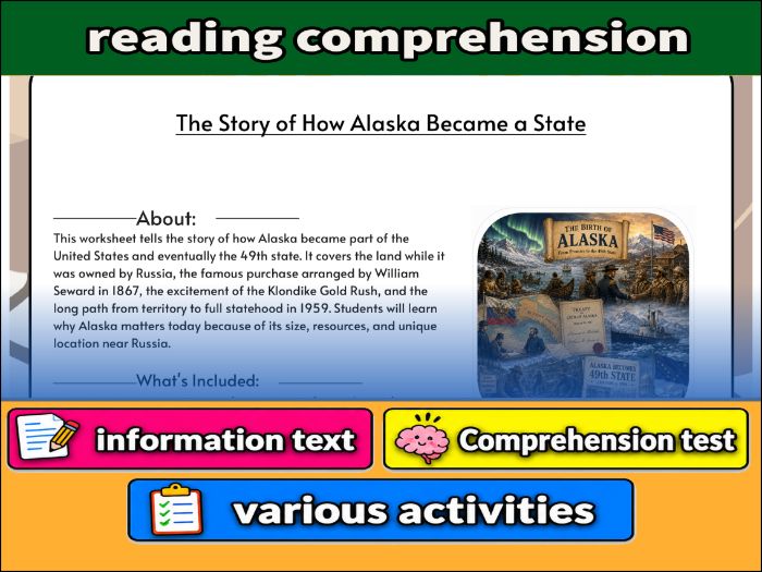 The Story of How Alaska Became a State - reading comprehension & Activities