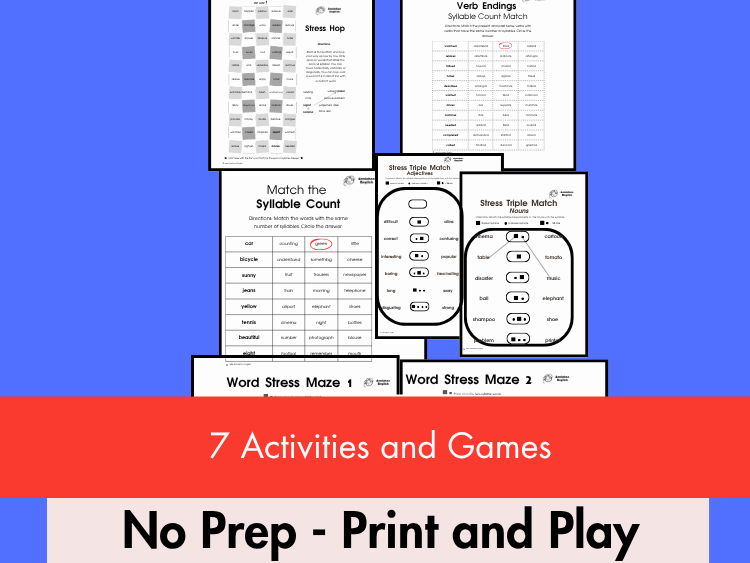 Syllable and Stress Bundle for ESL Pronunciation Printable Worksheet Activities