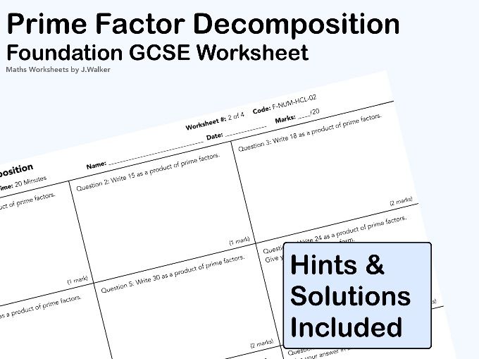 GCSE Maths Worksheet: Prime Factor Decomposition - Foundation Tier