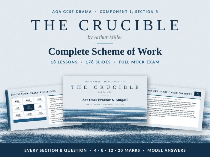 The Crucible AQA GCSE Drama Scheme of Work: 18 Lessons, Model Answers & Mock Exam
