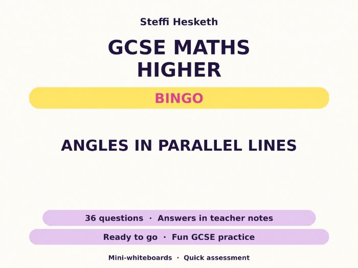 Angles in Parallel Lines GCSE Maths Higher Bingo