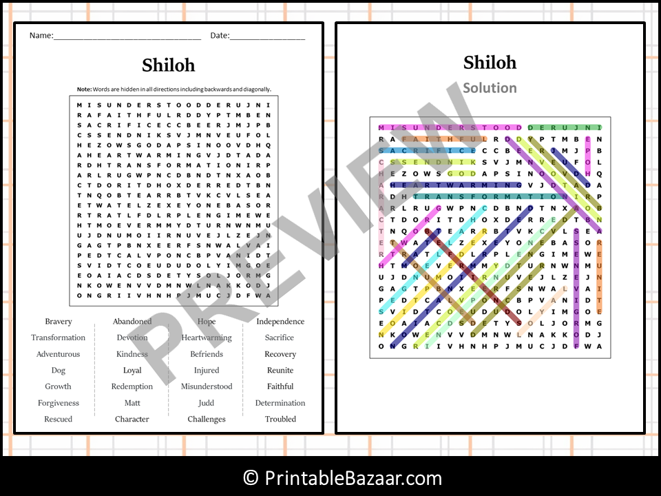 Shiloh Word Search Puzzle Worksheet Activity Teaching Resources