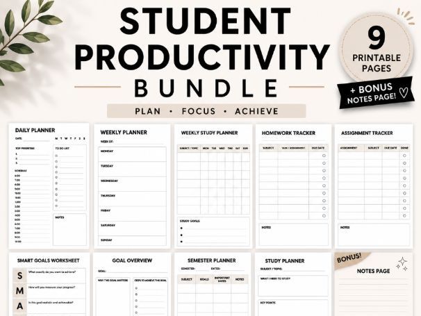 Productivity Bundle for students | Study Planner & Assignment Tracker