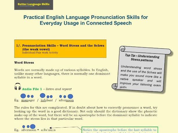 Practical English Language Pronunciation Skills for Everyday Usage in Connected Speech