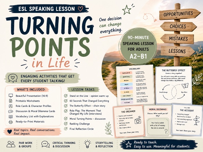 Turning Points in Life | ESL Speaking Lesson for Adults | Interactive Discussion & Role Plays