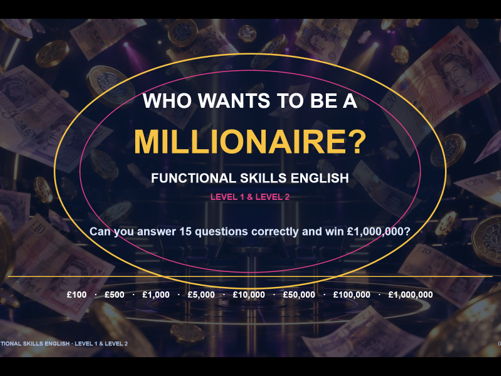 Who Wants to Be a Millionaire? Functional Skills English Quiz Level 1 & Level 2 | Interactive Powe