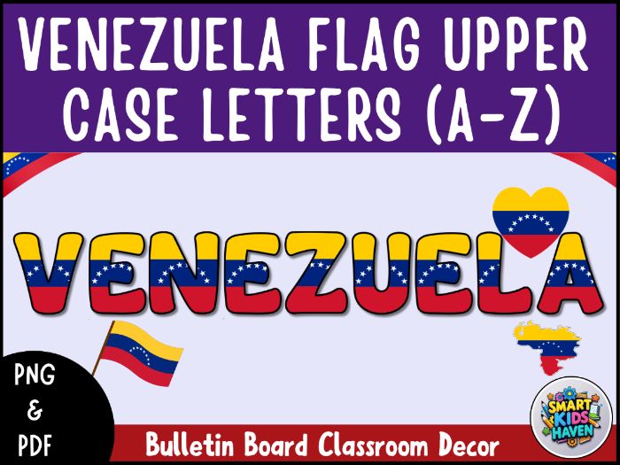 Venezuela Flag Bulletin Board Letters Uppercase Alphabet A-Z Classroom Decor.