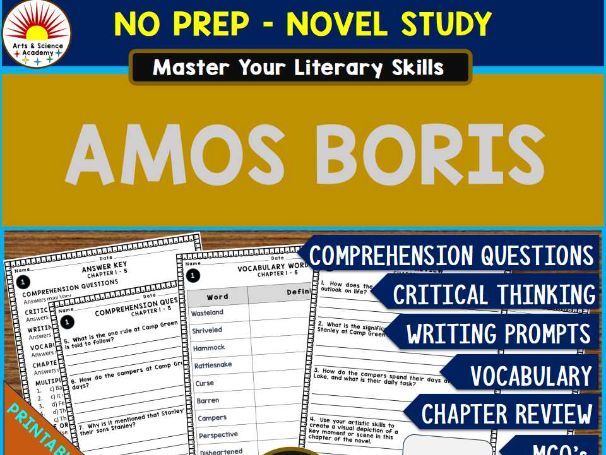 Amos & Boris – Story Study Comprehension, Critical Thinking, Vocab, MCQs, True or False, Writing Pro