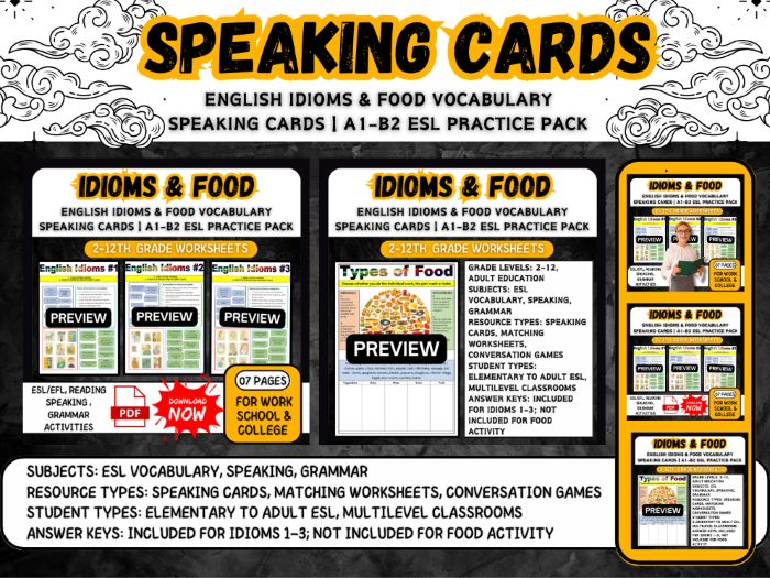 English Idioms Vocabulary Speaking Cards