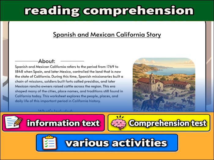 Spanish and Mexican California Story  & Comprehension Test