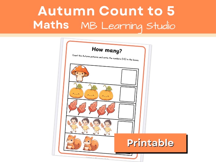 Autumn Count to 5 Worksheets – EYFS & Kindergarten