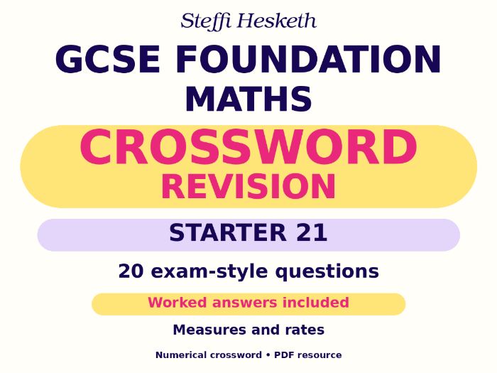 GCSE Foundation Maths Crossword Revision Starter 21