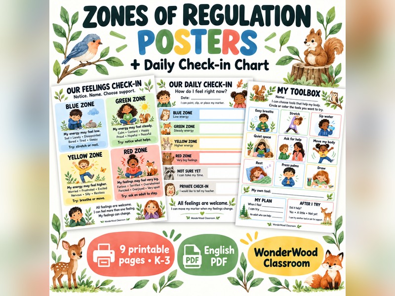 Zones of Regulation Posters & Check-In Chart
