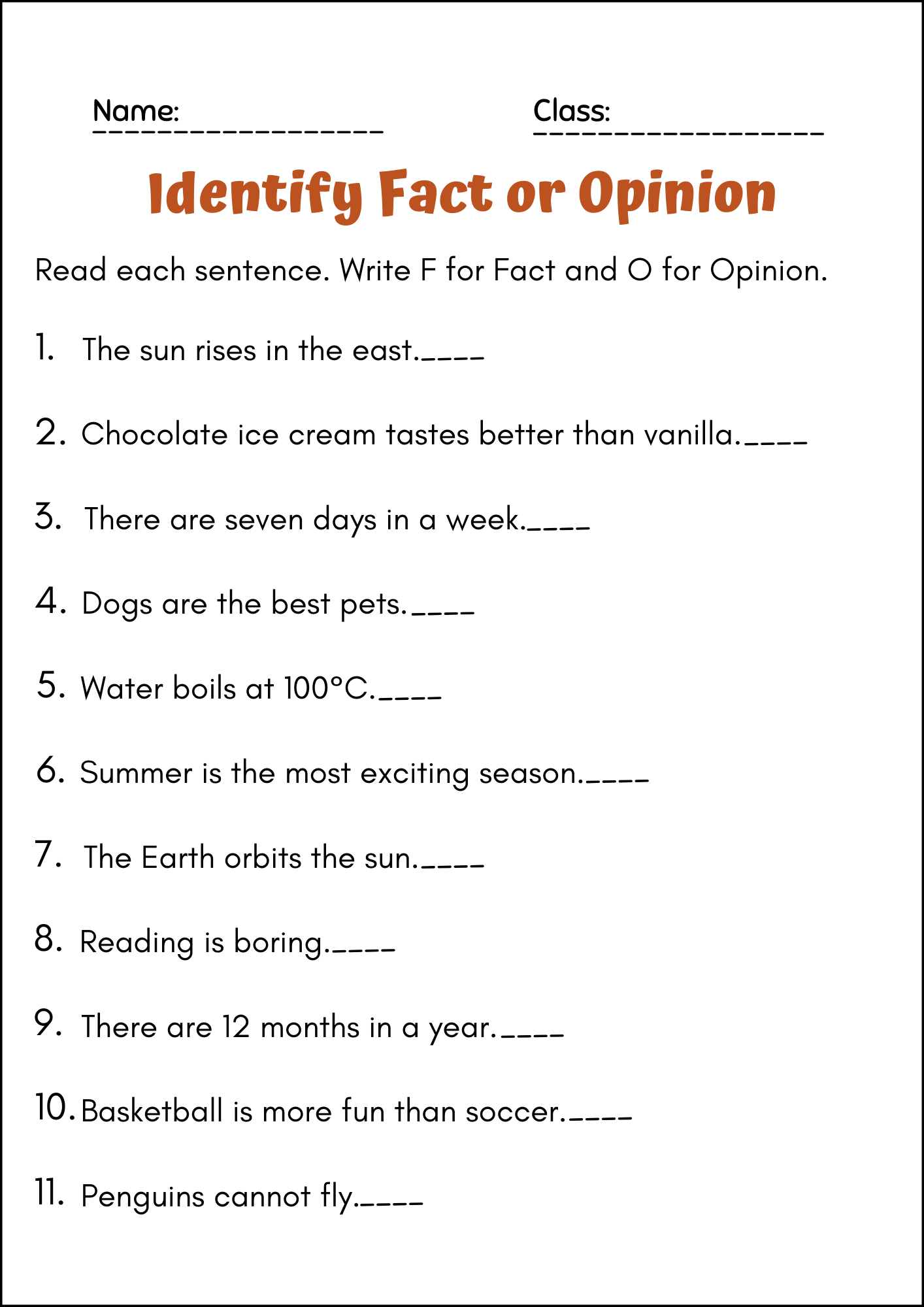 Fact vs. Opinion – Critical Thinking and Reading Skills Worksheets ...