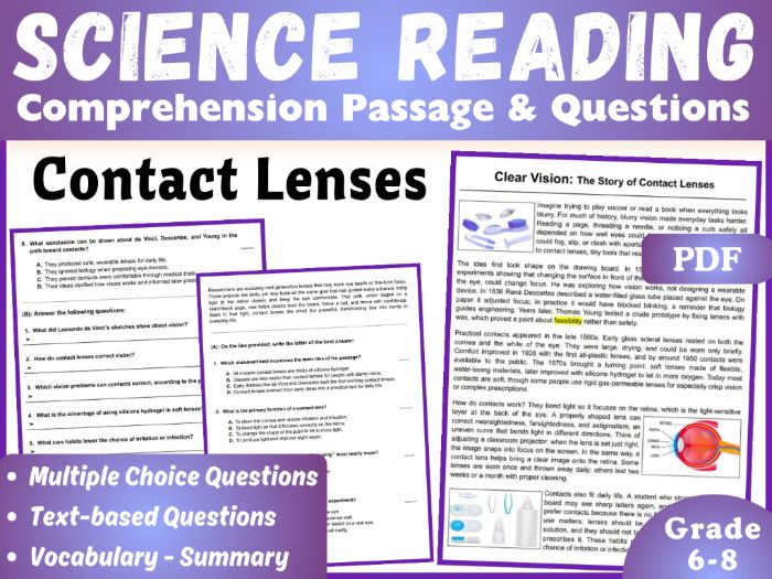 Life Science Reading Comprehension Passage Clear Vision (4 Versions)