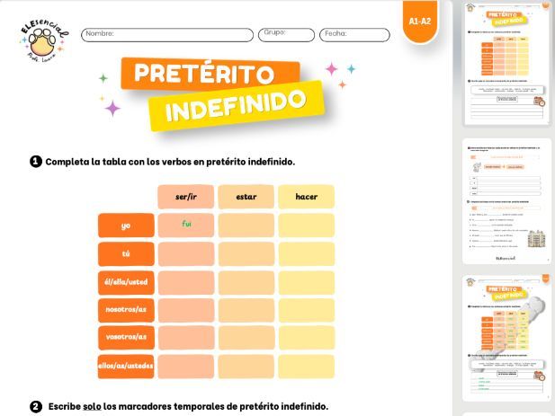Spanish Pretérito Indefinido Worksheet (Past Tense)