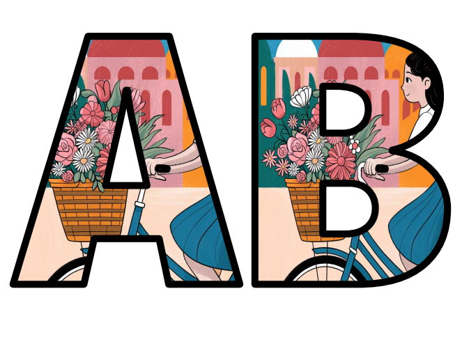 Bike Bicylcye Woman Cycling Flowers Lettering Set Display Title Letters ...