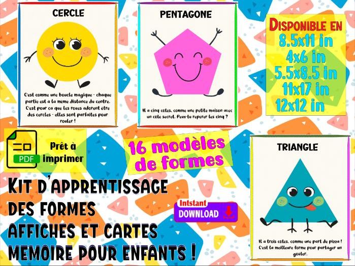 Kit d’apprentissage des formes affiches et cartes mémoire pour enfants!