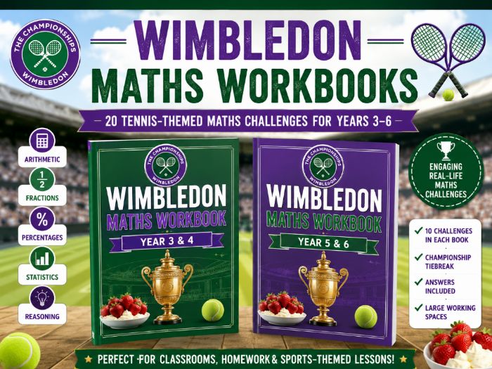 Wimbledon Maths Workbooks Bundle | Years 3–6 | 20 Tennis-Themed Maths Challenges