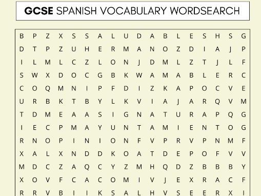 GCSE Spanish Vocabulary Wordsearch & Practice Worksheet (AQA 2026) easy level