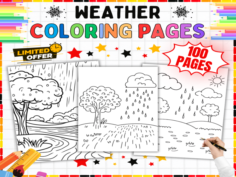 Weather Colouring Pages - Rain Clouds Sun Printables | Fine Motor Skills Activities for Kids