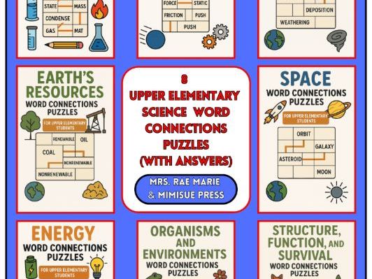 8 Science Word Connections Puzzle Sets Bundle (Upper Elementary) (24 Puzzles!)