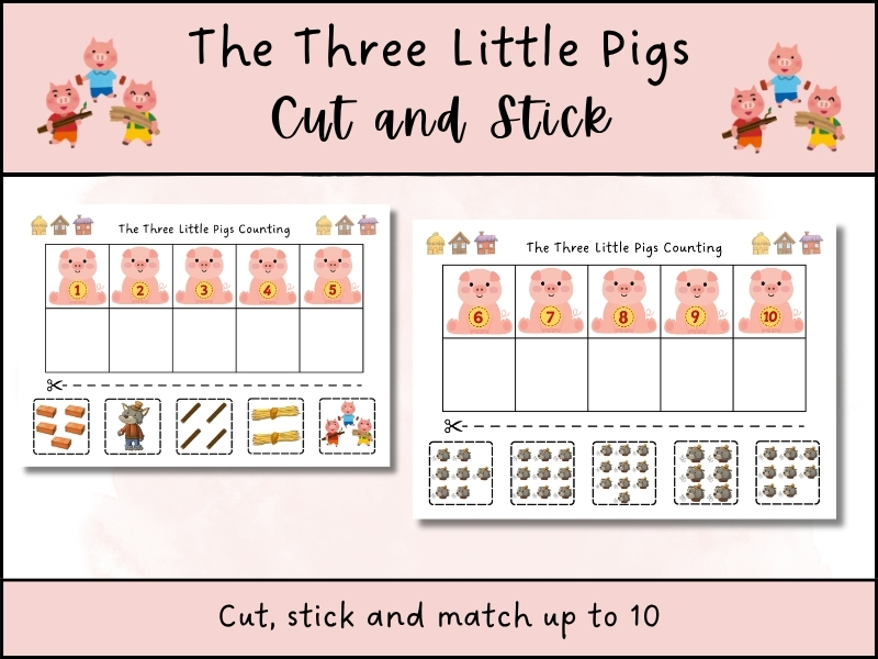 Three Little Pigs Counting to 10 Cut & Stick