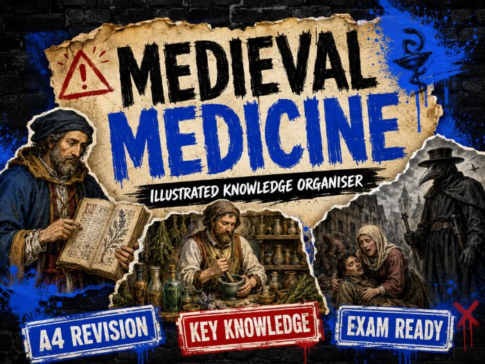 Medieval Medicine Knowledge Organiser | AQA GCSE History: Health and the People | Illustrated A4 Rev