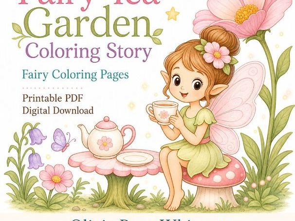 Fairy Tea Garden Coloring Story | Fairy Coloring Pages | Printable PDF | Digital Download