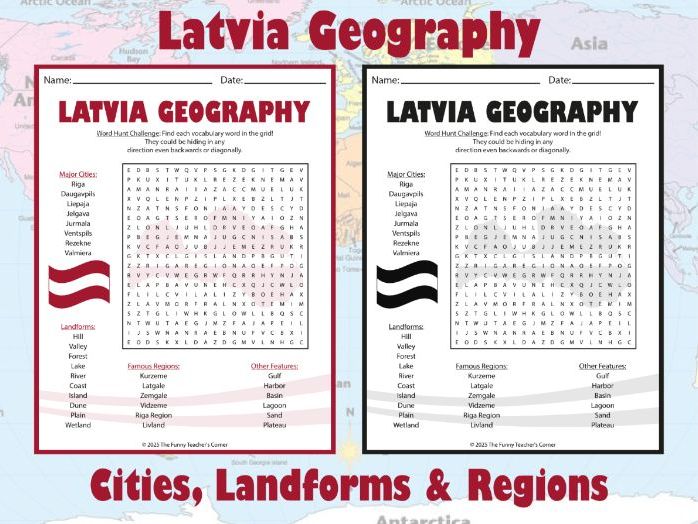 Latvia Geography Word Search | Cities, Landforms & Regions | Grades 4–7
