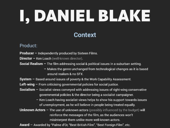 Media Fact Sheet - I, Daniel Blake
