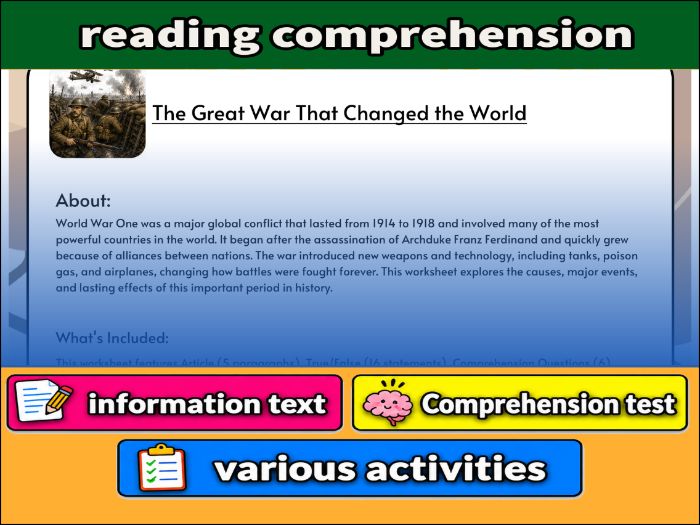 The Great War That Changed the World - Comprehension 91����t & Activities
