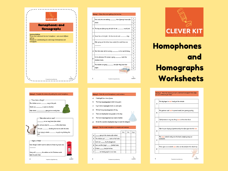 Homophones and Homographs Worksheets