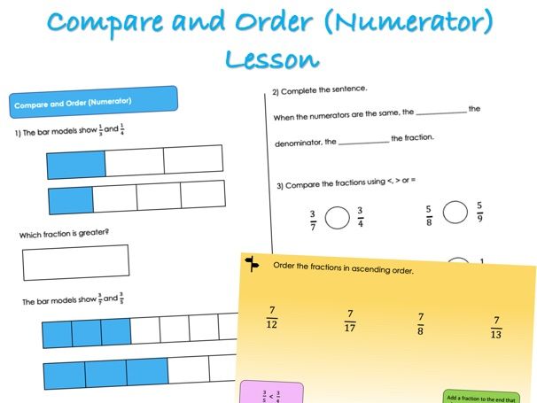 Year 6 Fractions - Compare and Order (Numerator) Lesson