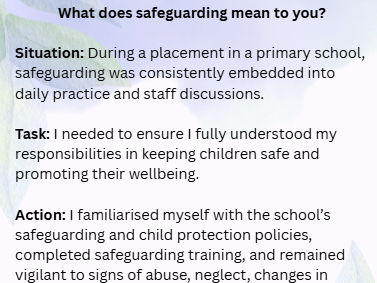 Safeguarding interview questions with model answers.