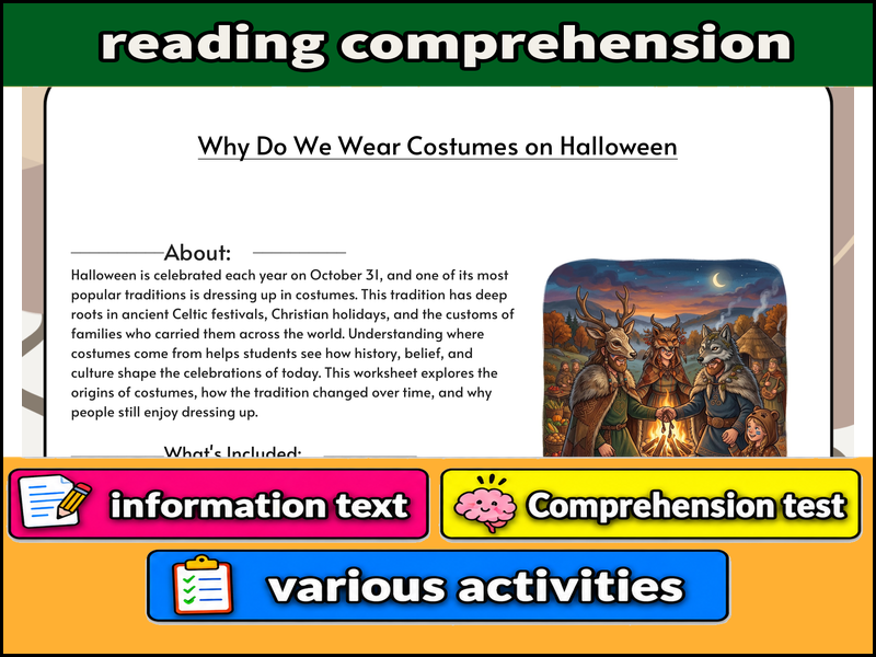 Why Do We Wear Costumes on Halloween & Comprehension Test