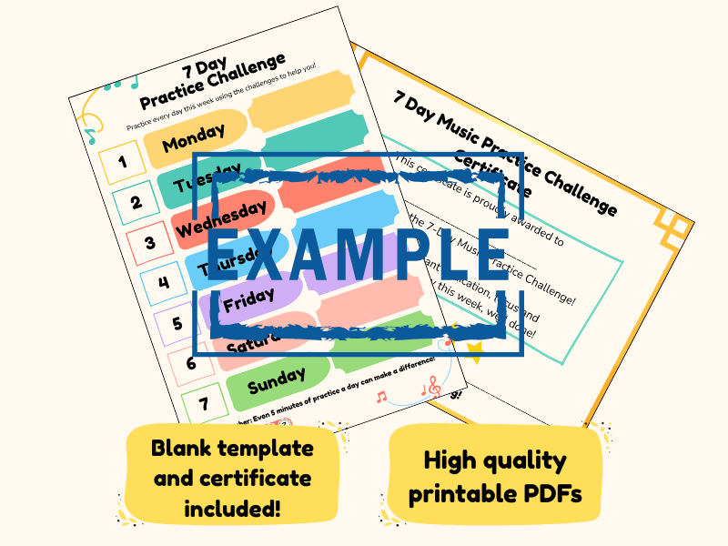 Customisable Music Practice Challenge Pack (FREE!): Customisable Certificate & Practice Sheet