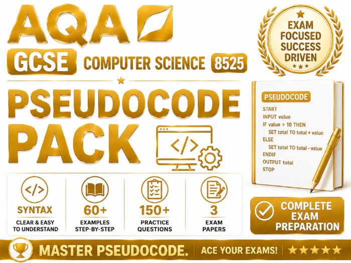 AQA GCSE Computer Science Pseudocode Pack: Syntax, 60+ Examples, 150+ Qs & 3 Exam Papers