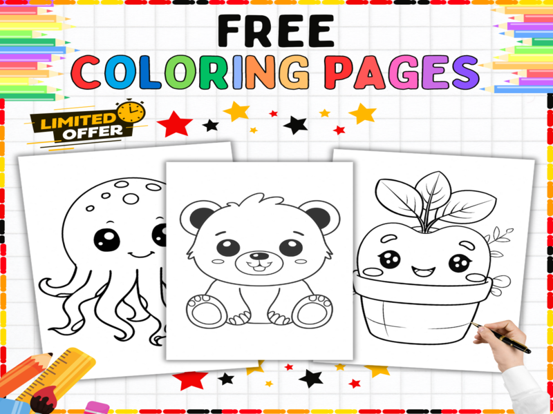 Free Colouring Pages | Cute Animals & Plants Printable Worksheets for Fine Motor Skills Practice