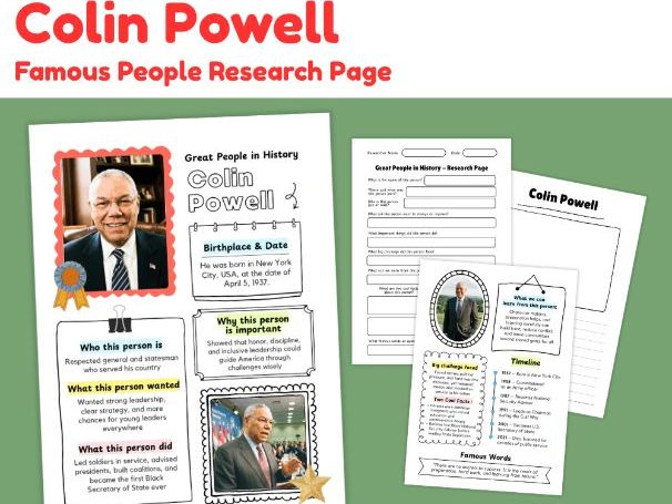 Colin Powell Biography Research Project | Famous People Worksheets