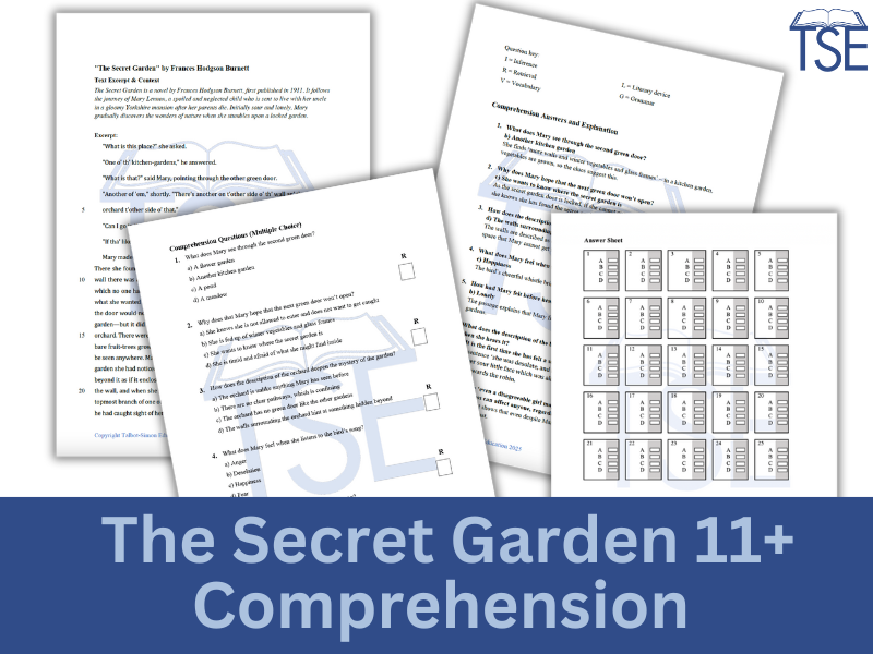 11+ GL English Comprehension Paper - The Secret Garden - Multiple Choice