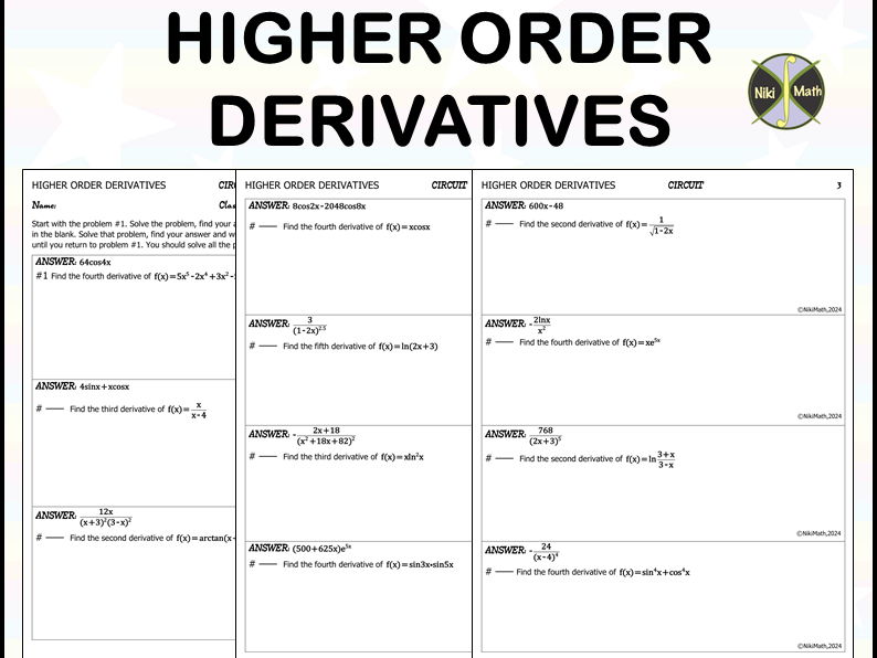 Higher Order Derivatives - Circuit Training (11 problems)