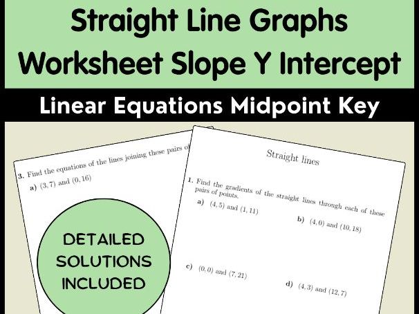Straight Line Graphs Worksheet Slope Y Intercept Linear Equations Midpoint Key