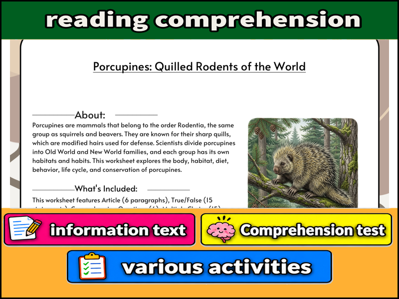 Porcupines: Quilled Rodents of the World & Comprehension Test