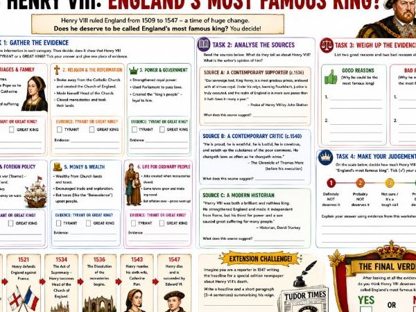 KS3 History: Henry VIII Extension Task Worksheet - Henry's Reputation