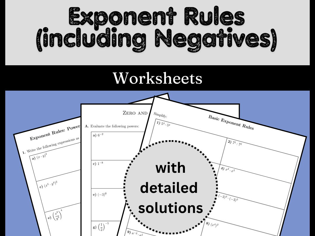 Exponent Rules (including Negatives) Worksheets