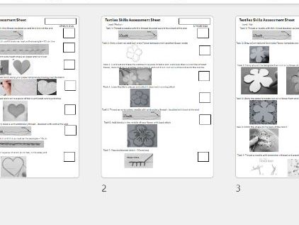 Textiles sewing skills assessment sheet